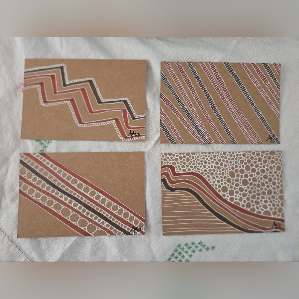 Handmade Abstract Art Postcard Set (4) – Original Mini Art Gift & Stationery
